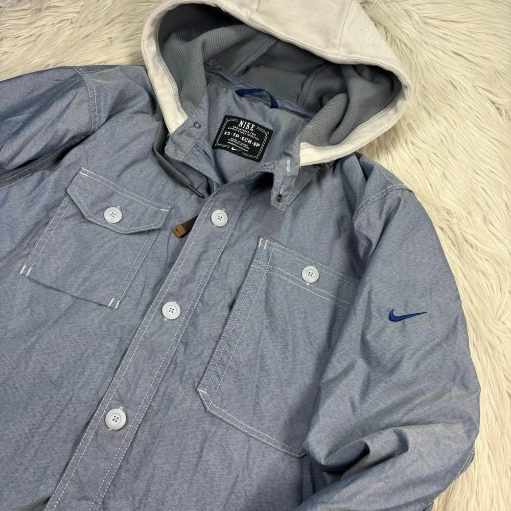 Nike Men's XS Blue Snap Front Hooded Jacket Streetwear Skate Athleisure